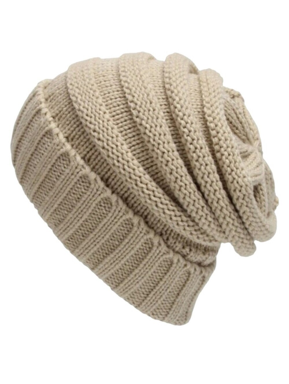 C.C Beige Ribbed Knit Hat Beanie